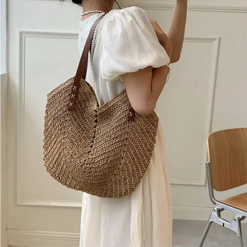 Summer Straw Rattan Crochet Shoulder Bag