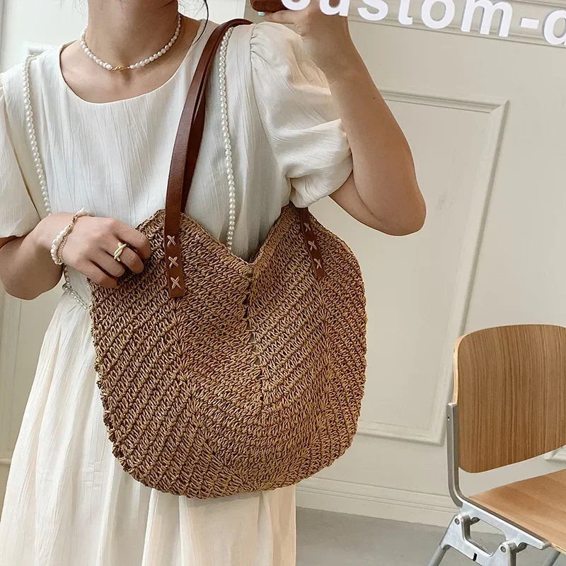 Summer Straw Rattan Crochet Shoulder Bag