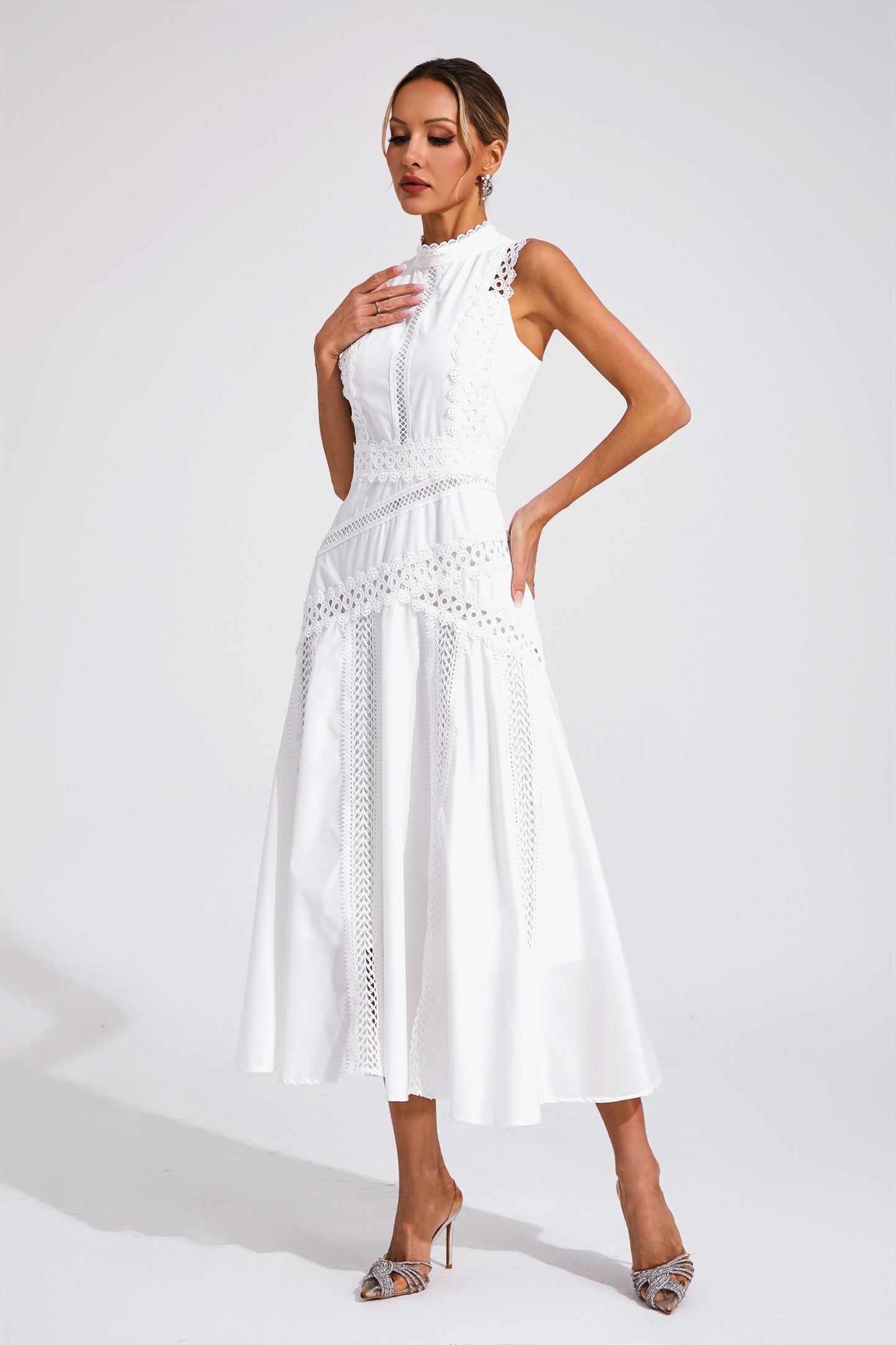 Susanna White Sleeveless Lace Dress