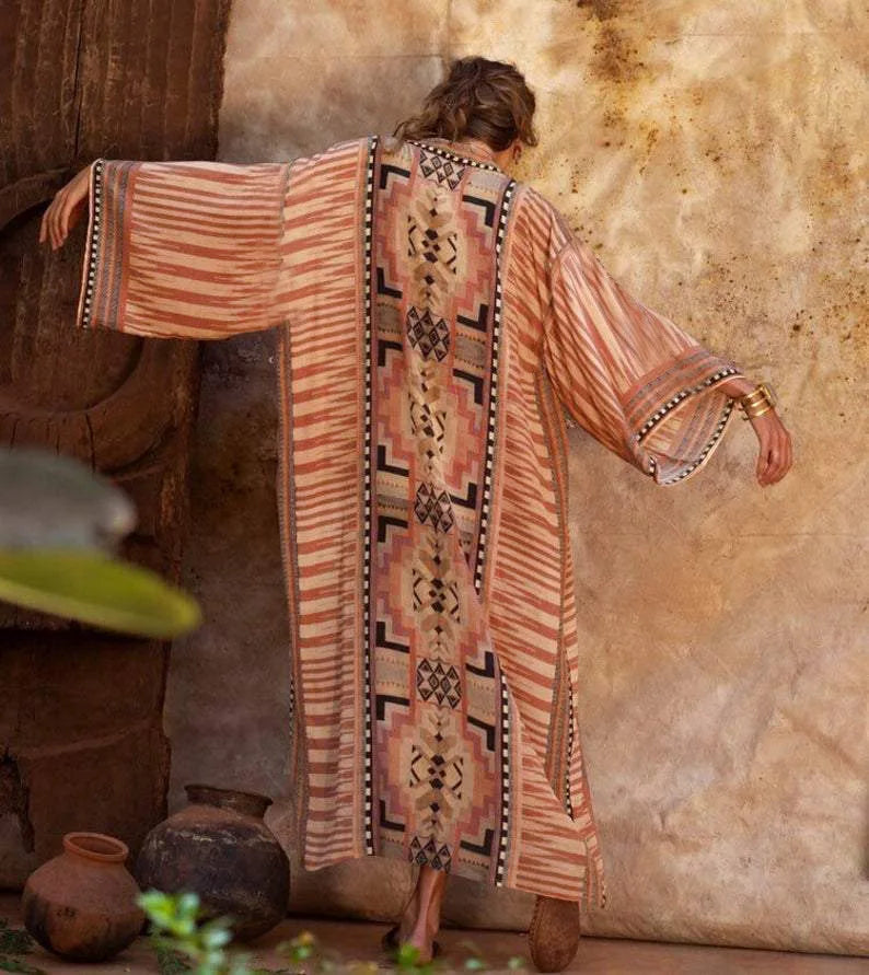Boho Kimono Rayon Print Bikini Cover Up Loose Summer Dress