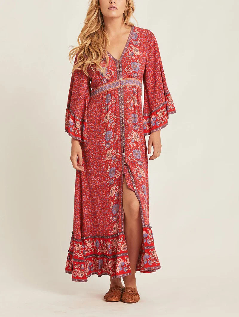 Boho Floral Print Maxi Dress