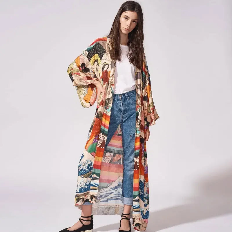 Summer Kimono Bikini Cover Up Boho Beach Chic Floral Print