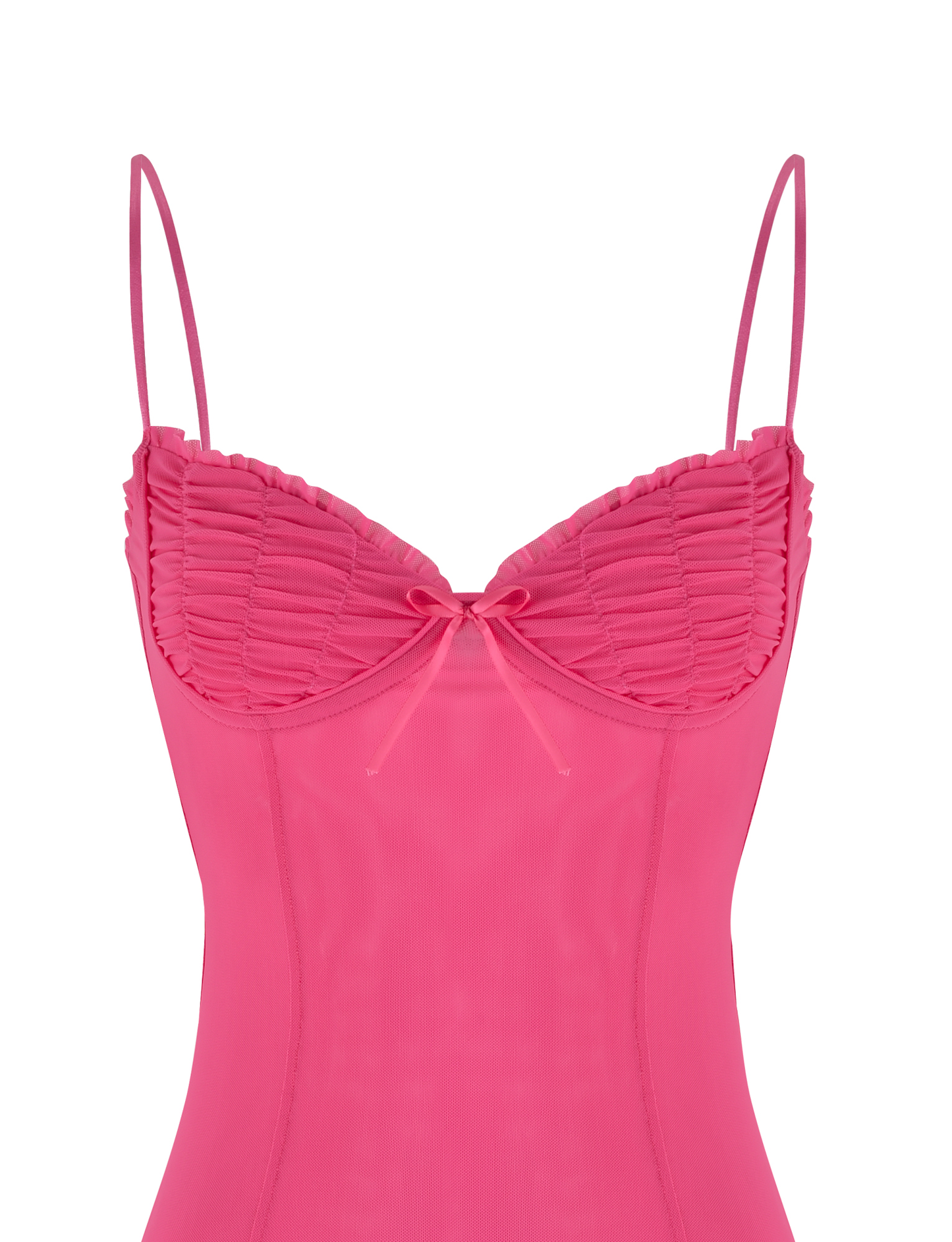 Sweetheart Ruched Mesh Bow Detail Front Slit Mini Dress