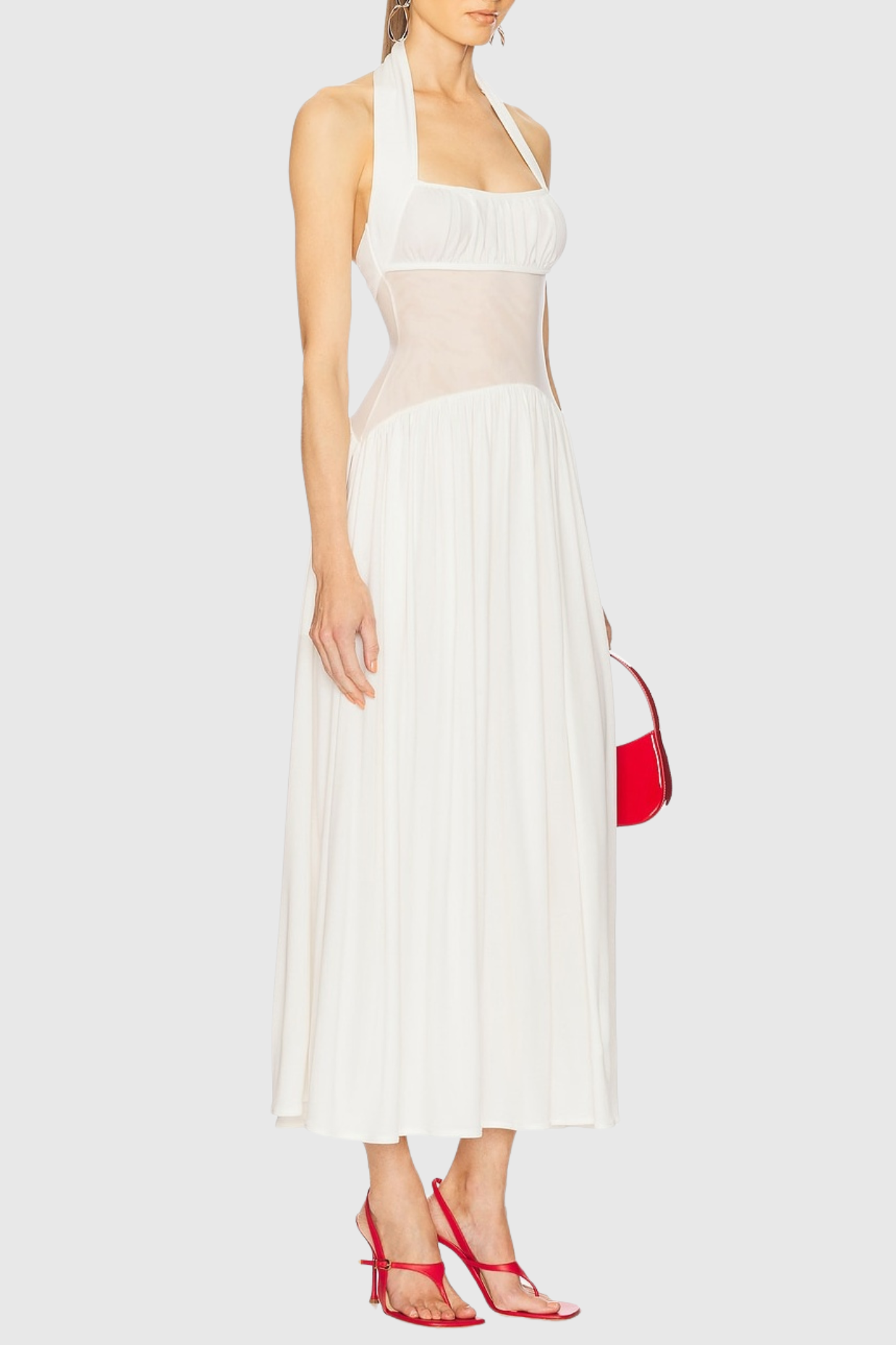 Tameron Halter Mesh Ruffle Maxi Dress