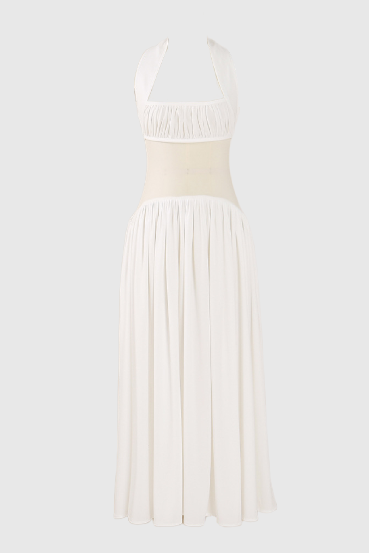 Tameron Halter Mesh Ruffle Maxi Dress