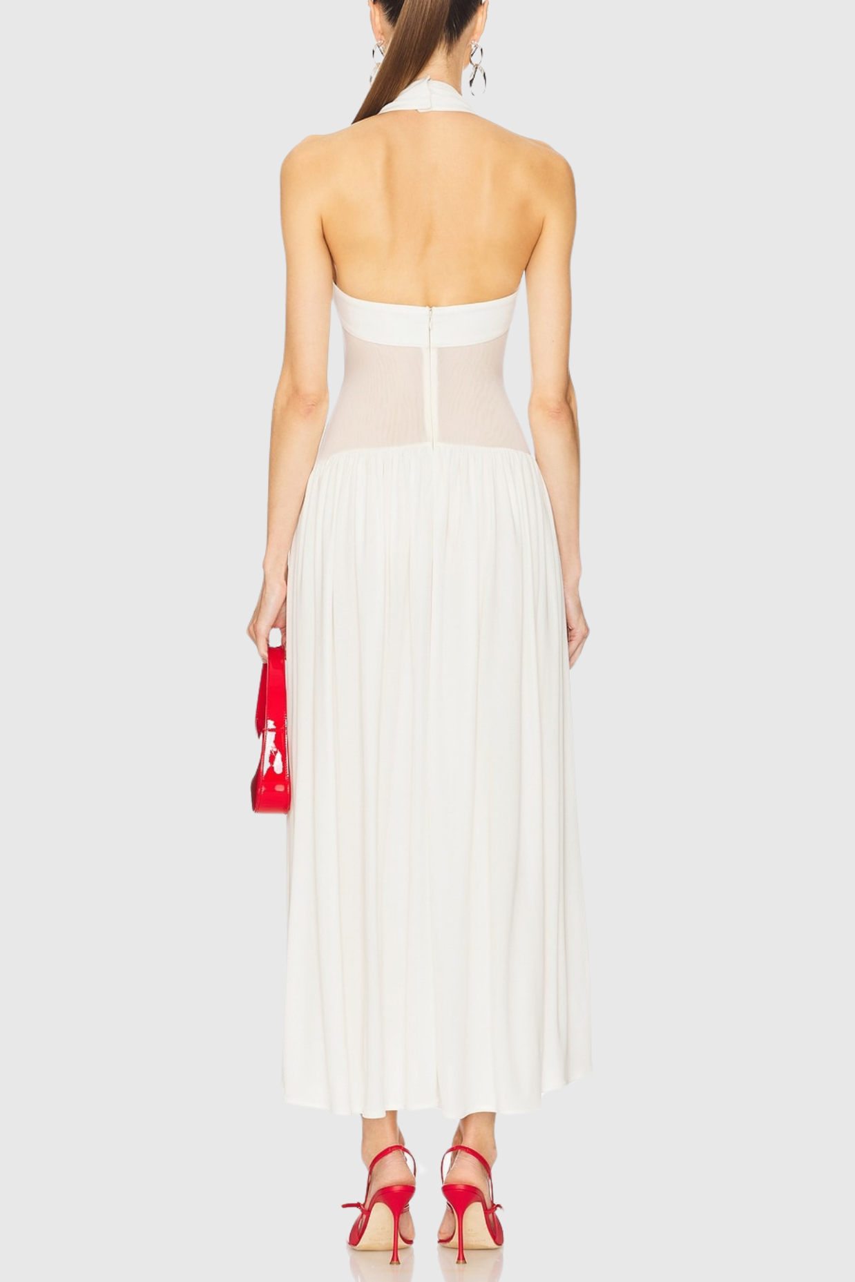 Tameron Halter Mesh Ruffle Maxi Dress