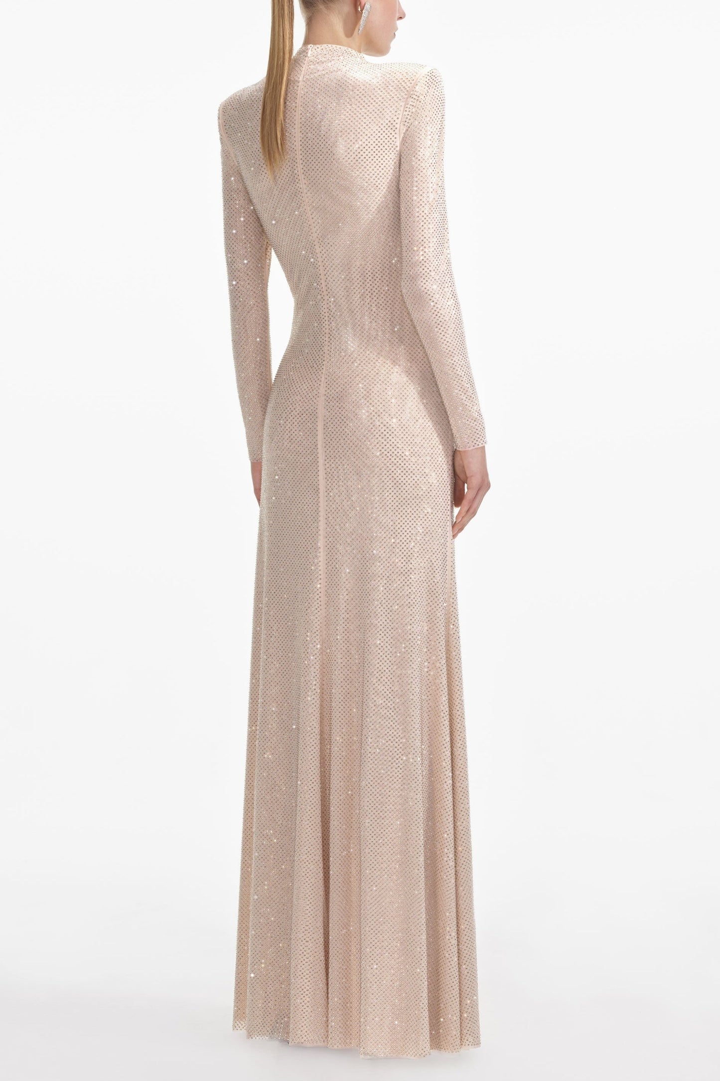 Tapac Rhinestone Cutout Mesh Maxi Dress - Apricot