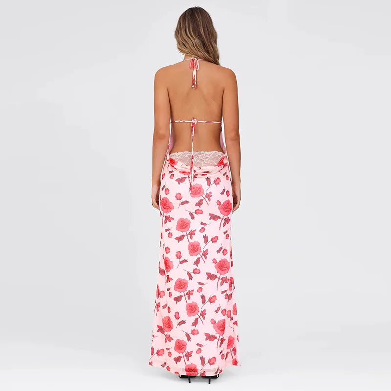 Floral Print Slim Maxi Vacation Dress
