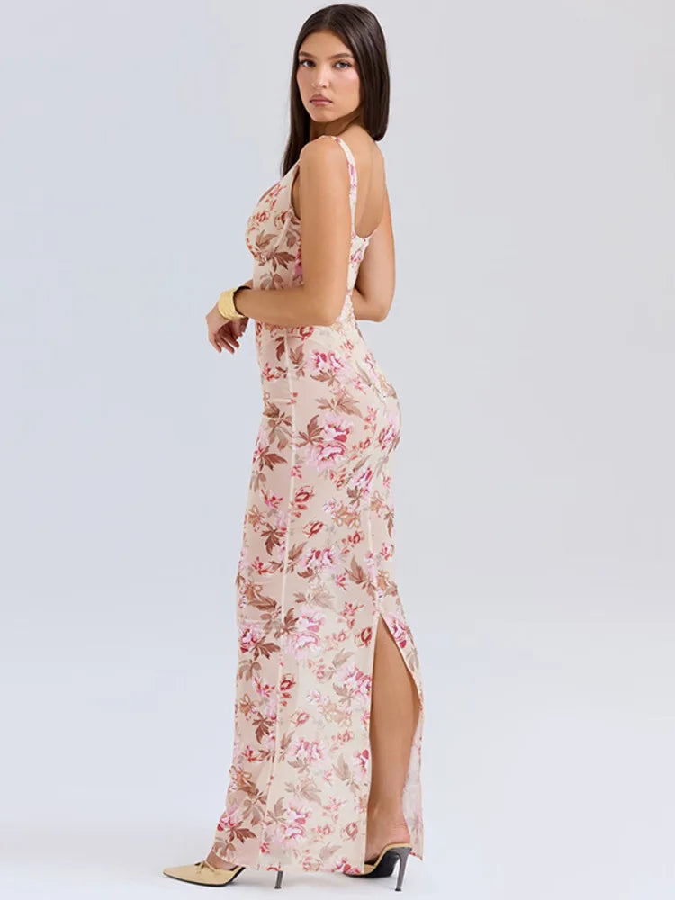 Floral Slim Bodycon Maxi Vacation Dress