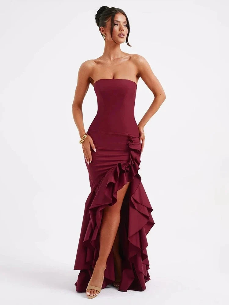 Ruffles High Split Maxi Vacation Dress