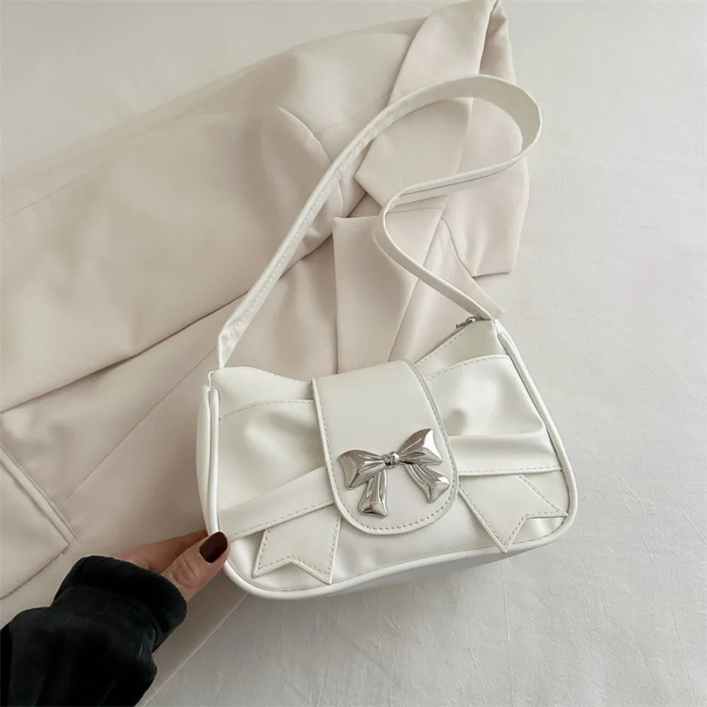 Retro Bow PU Leather Business Shoulder Handbag