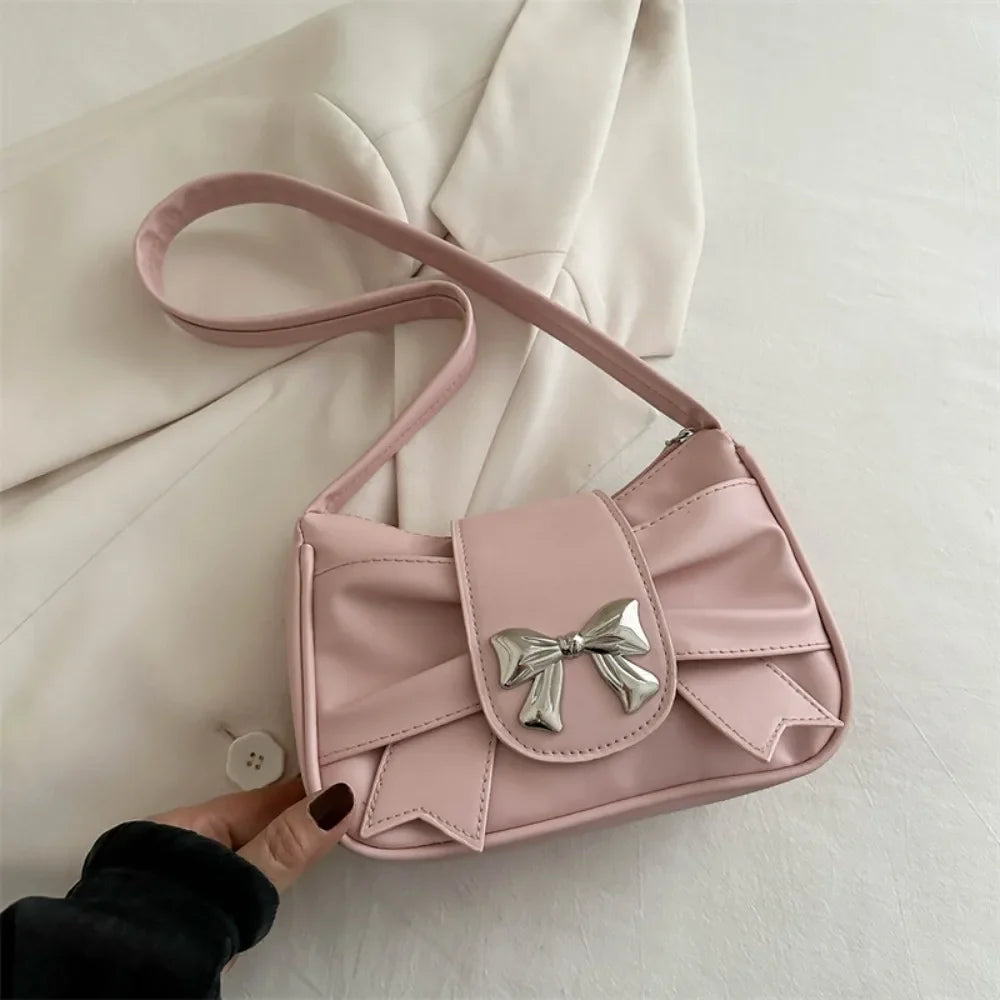 Retro Bow PU Leather Business Shoulder Handbag