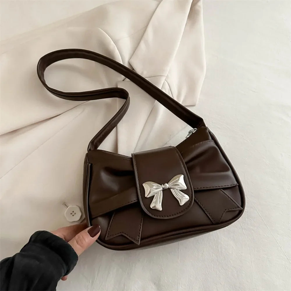 Retro Bow PU Leather Business Shoulder Handbag