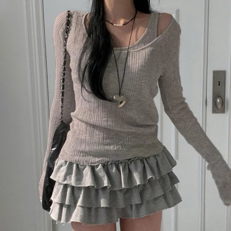 Autumn Simple Casual Vintage Long Sleeve Knit Top
