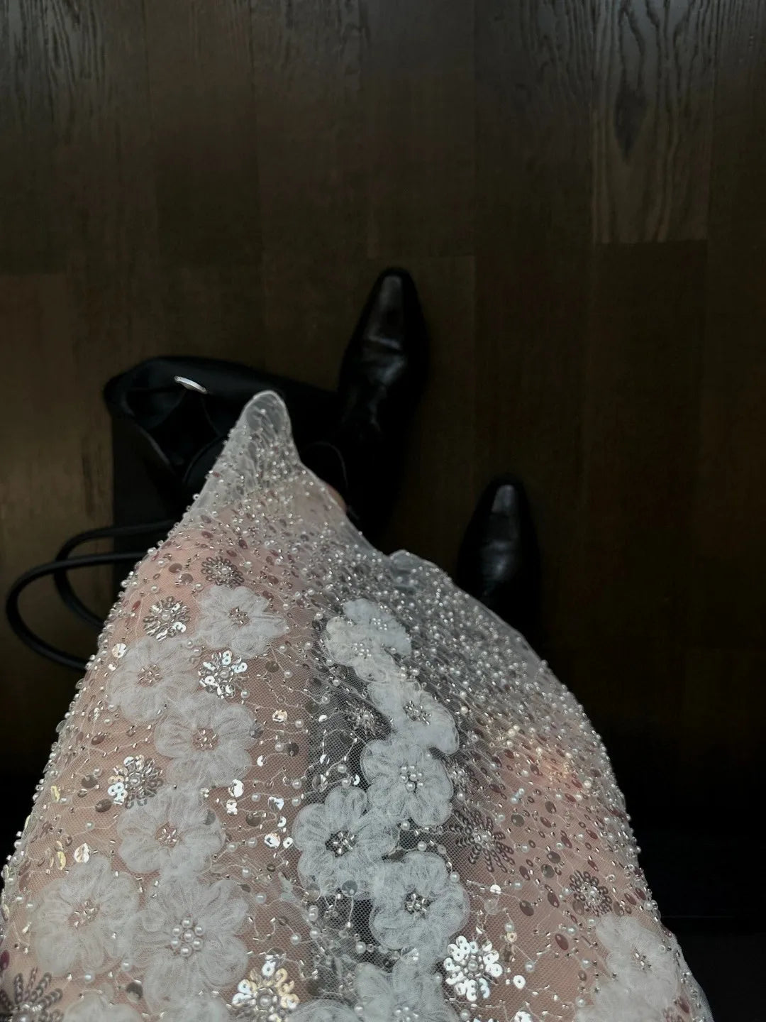 Unique White Lace Beaded Sequins High Waist Skirt Women's Trend