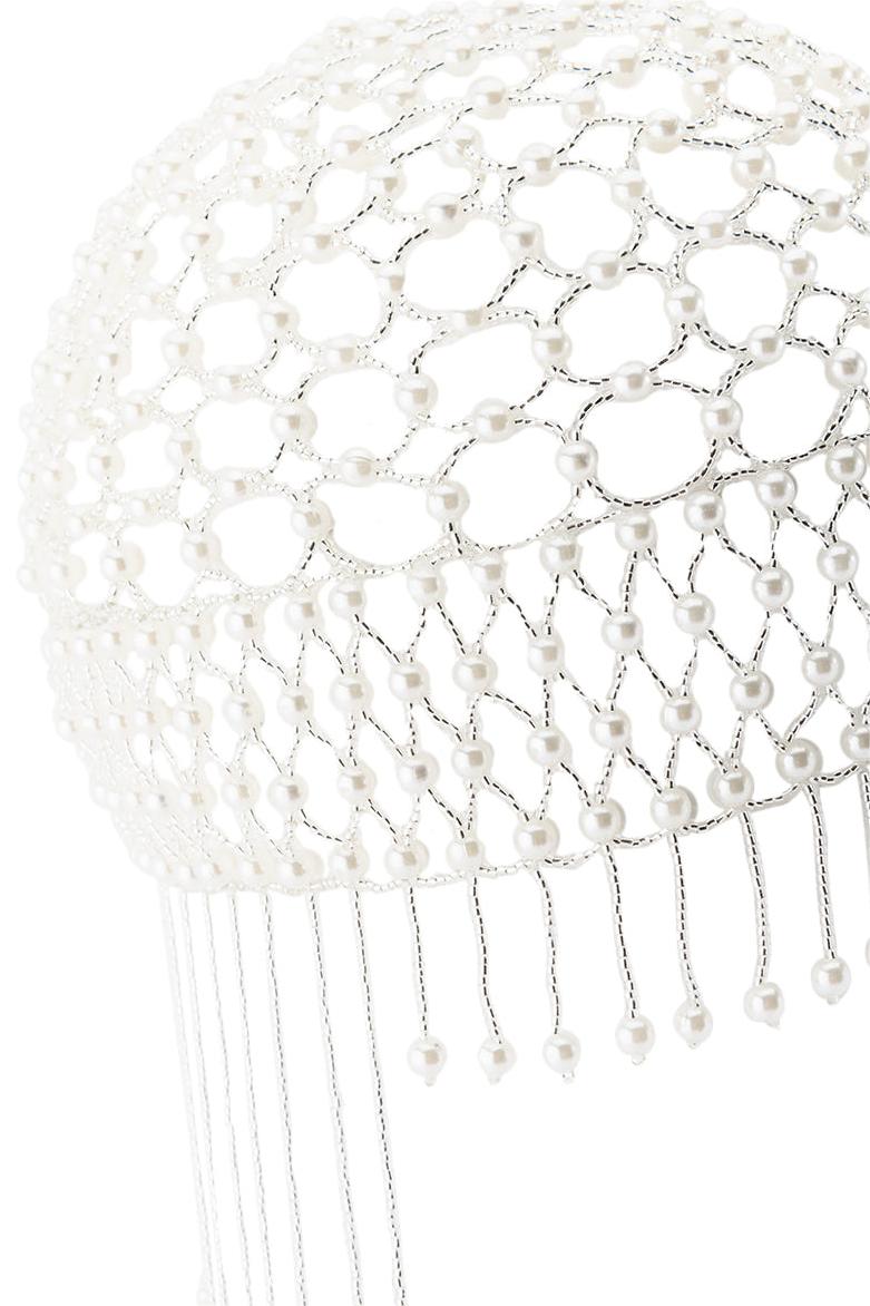Faux Pearl Braided Tassel Hat