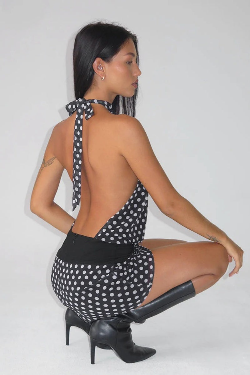 Valina Basic Polka Black Mini Dress