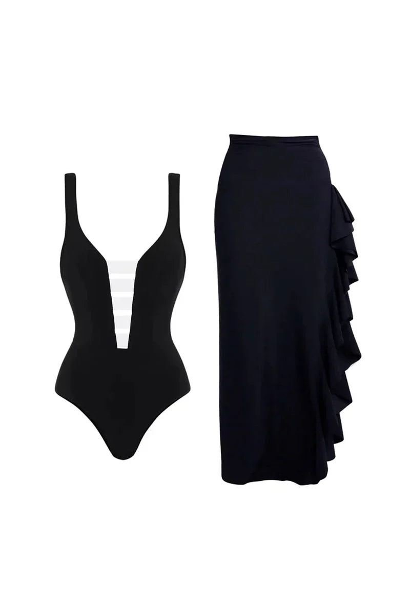 Colorblock Minimal One Piece Swimsuit Set