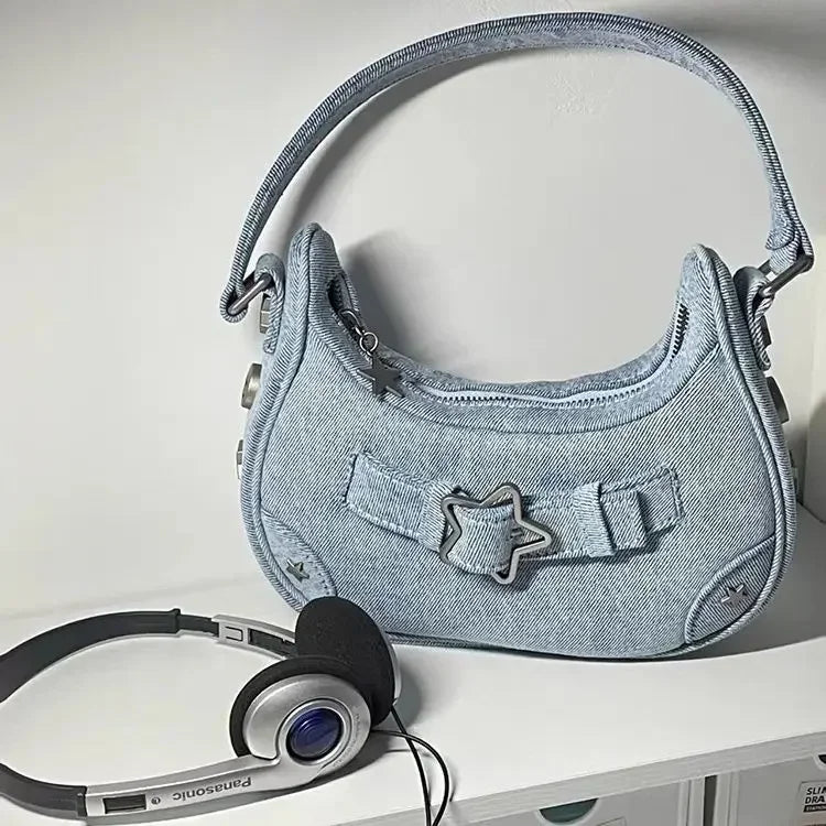 Cute White Star Leather Shoulder Tote Bag