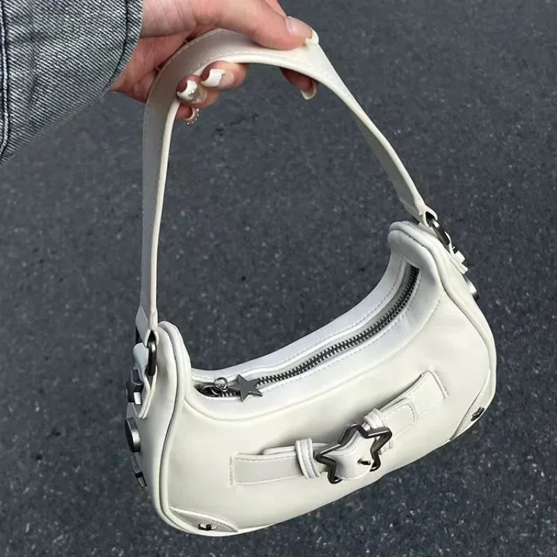 Cute White Star Leather Shoulder Tote Bag