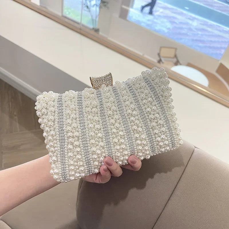 Vintage Pearl Diamond Evening Clutch Wedding Shoulder Bag