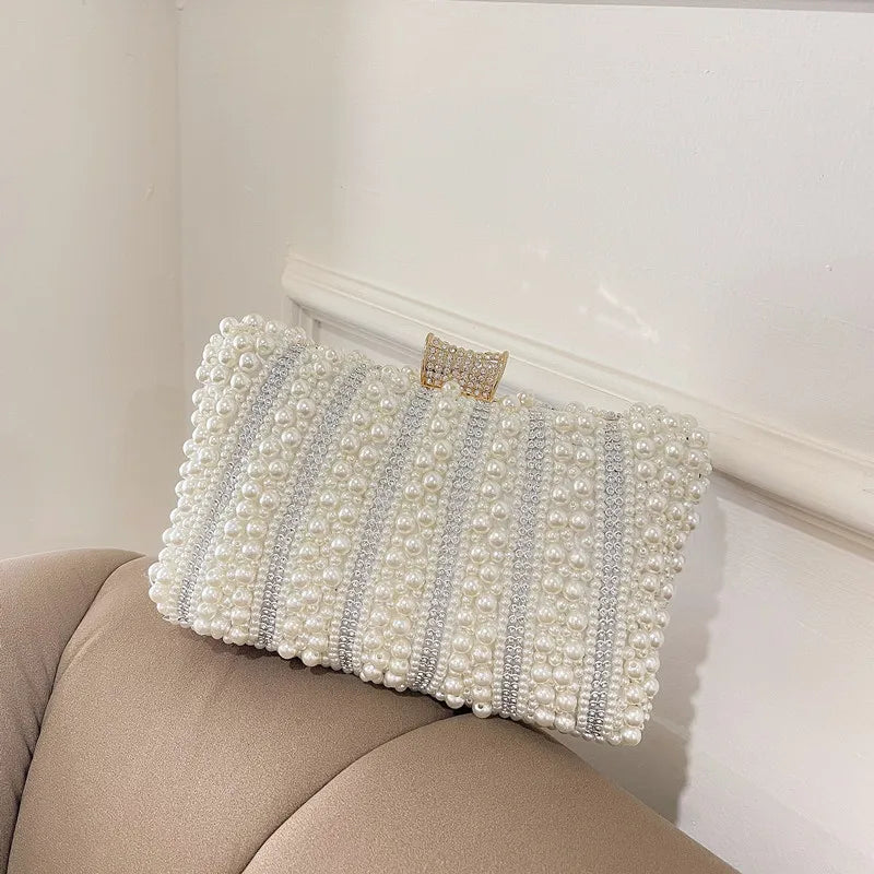 Vintage Pearl Diamond Evening Clutch Wedding Shoulder Bag