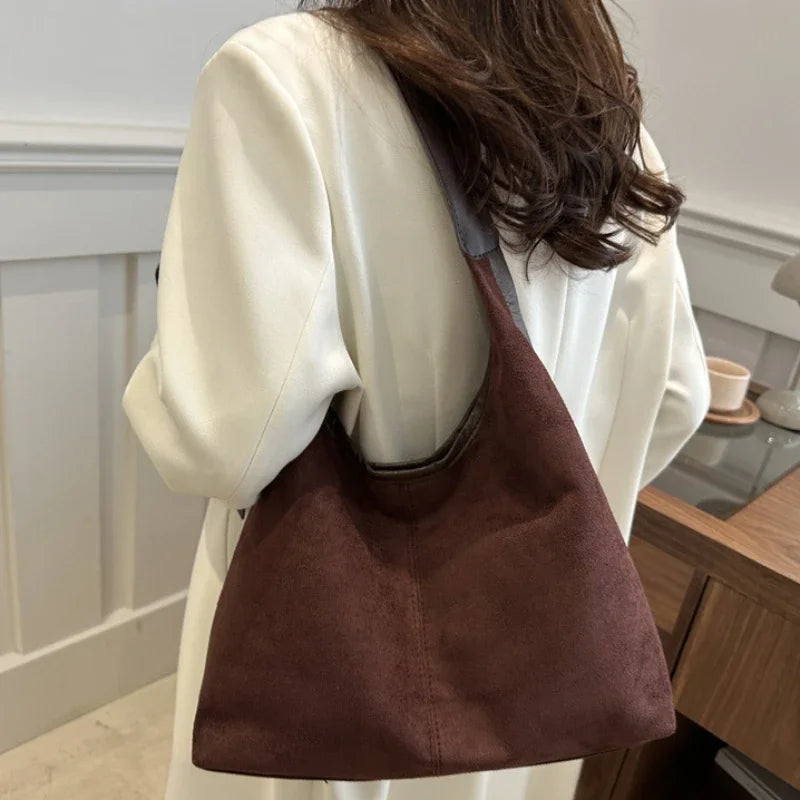 Vintage Faux Suede Large Shoulder Tote Bag