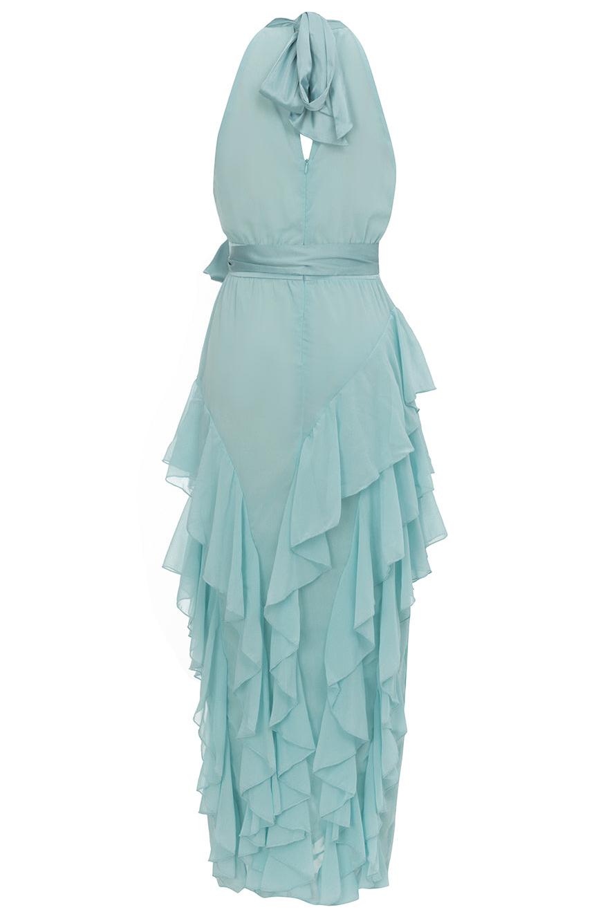 Chiffon Sleeveless Frill Split Midi Dress With Belt