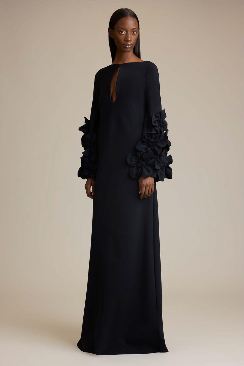 3D Floral Solid Cut-Out Maxi Dress