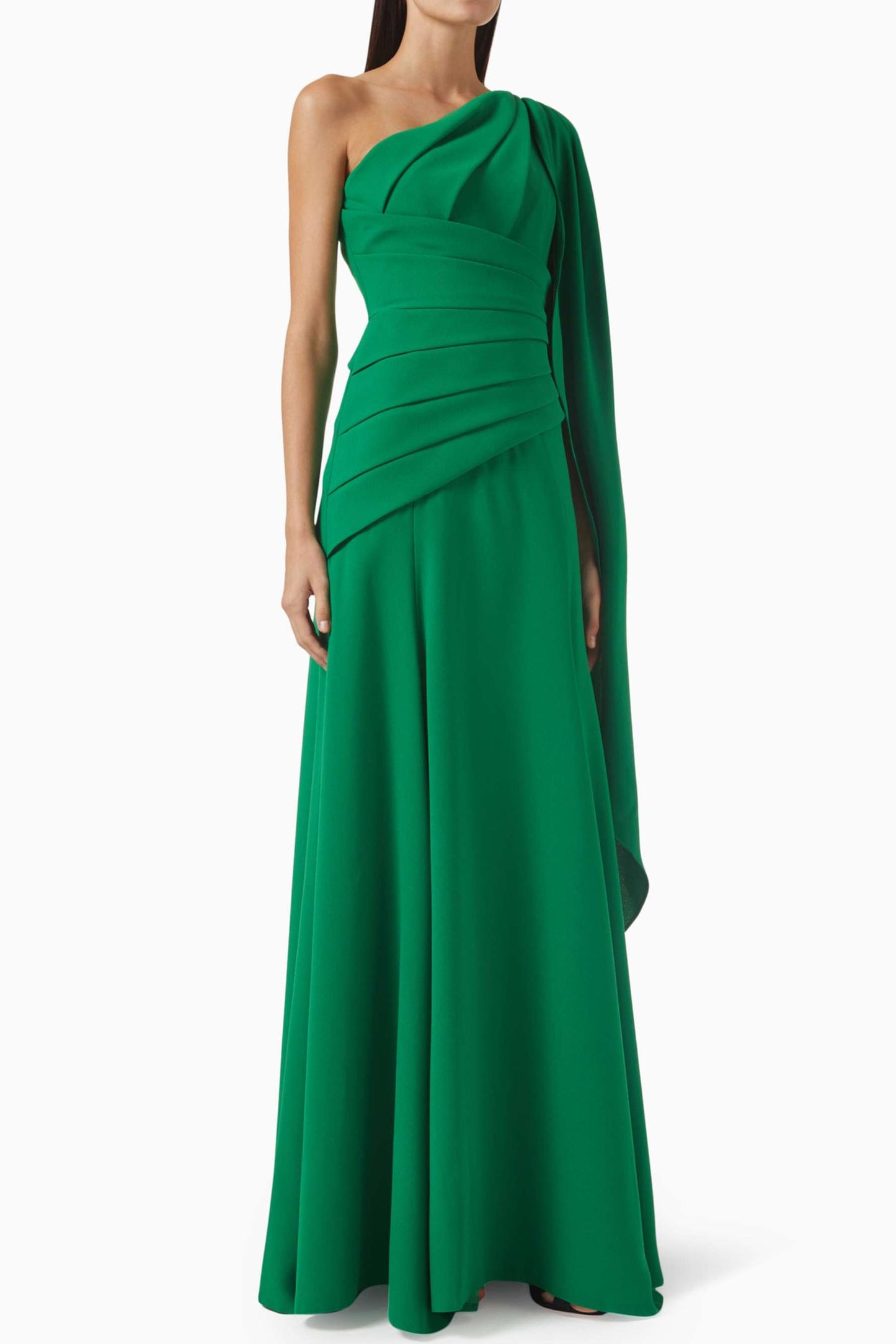 Solid Sleeveless Ruched Cape Maxi Dress