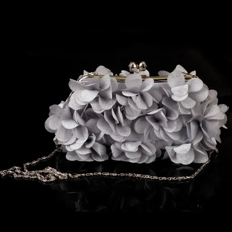 Elegant White Bride Floral Wedding Clutch Evening Handbag