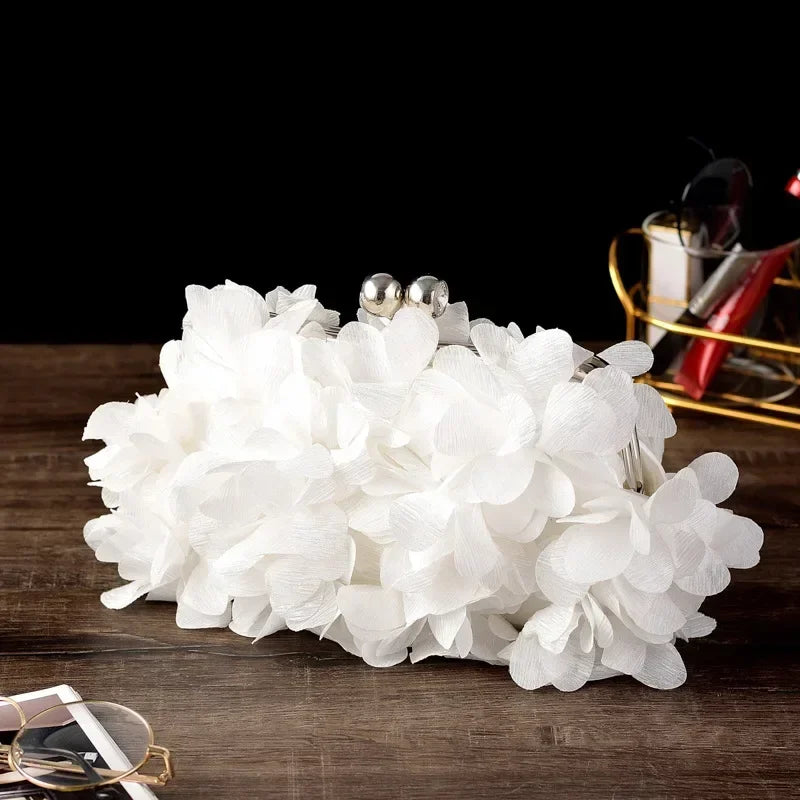 Elegant White Bride Floral Wedding Clutch Evening Handbag
