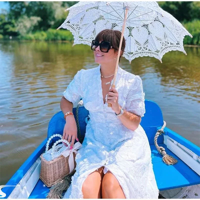 White Floral Lace Boho Dress
