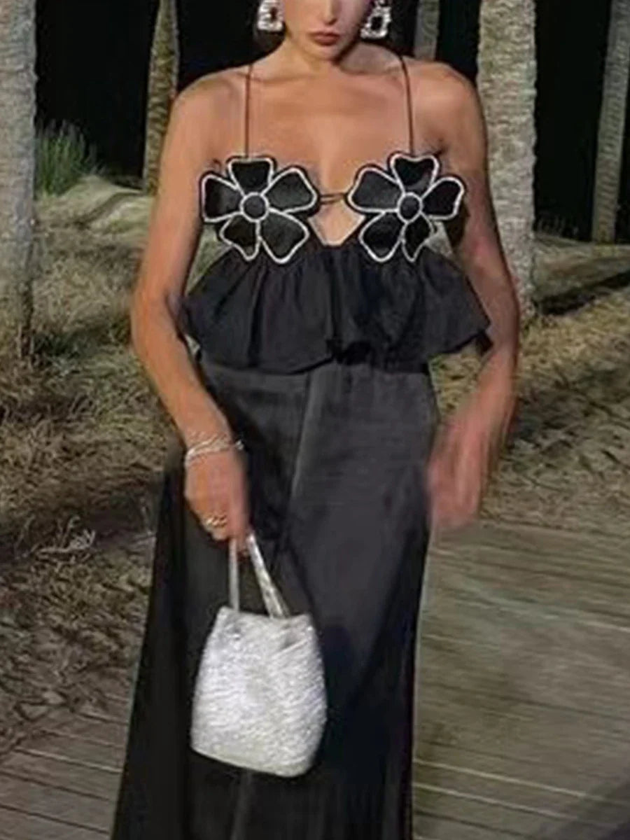 3D Flower Spaghetti Strap Backless Crop Top