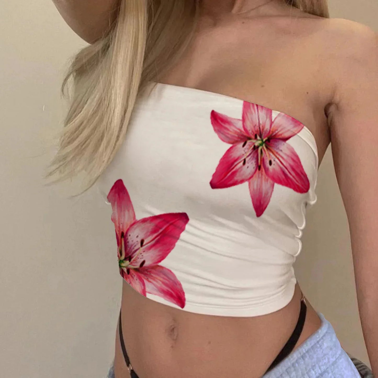 Floral Tube Top Strapless Slim Fit Summer Crop