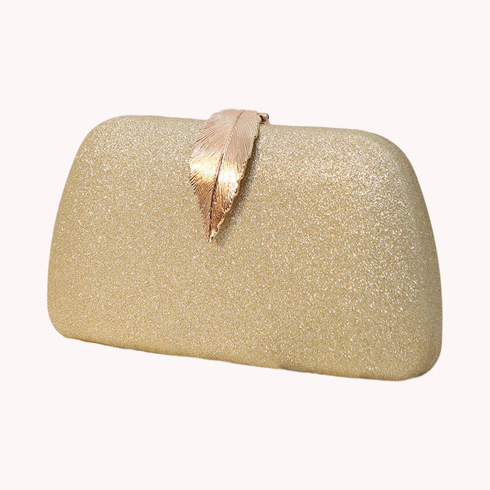 Women Leaf Design Clutch Bag Bling Chain Purse