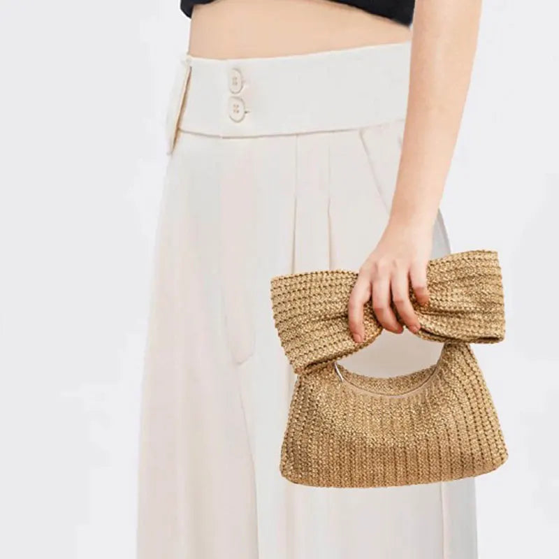 Bow Handbag Straw Clutch Wristlet