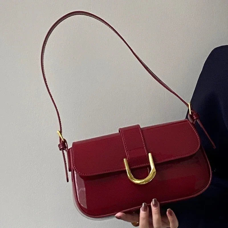 Adjustable Strap Patent Leather Satchel Bag
