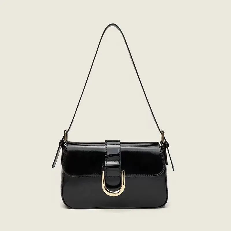 Adjustable Strap Patent Leather Satchel Bag