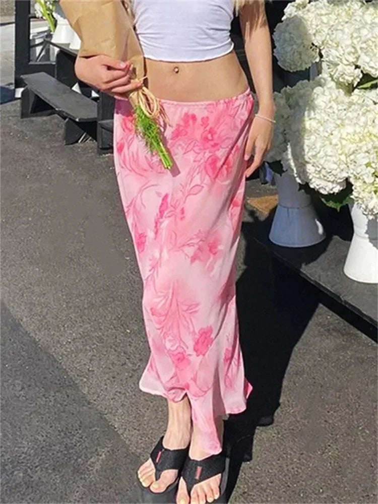 Floral Chiffon Low Waist Casual Retro Skirt