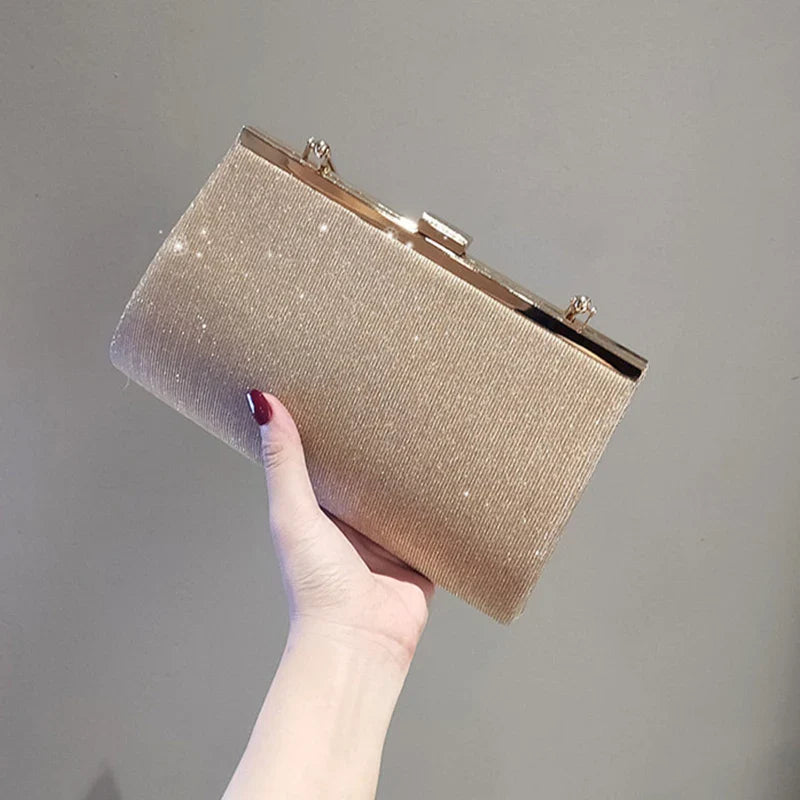 Glitter Luxury Apricot Evening Clutch Chain Shoulder Bag