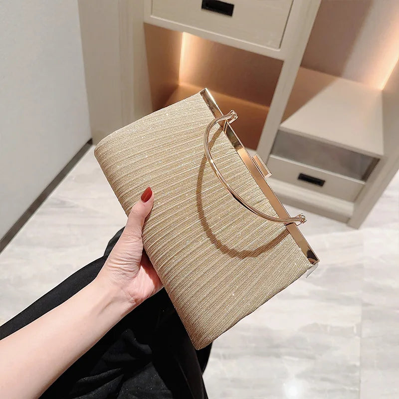 Glitter Luxury Apricot Evening Clutch Chain Shoulder Bag
