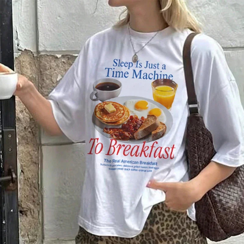 Breakfast Meme Oversized Graphic T-shirt