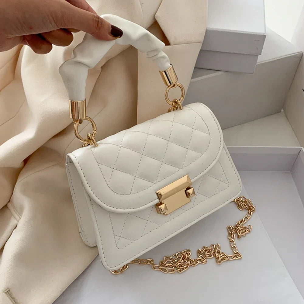 Rhomboid Chain PU Leather Messenger Handbag