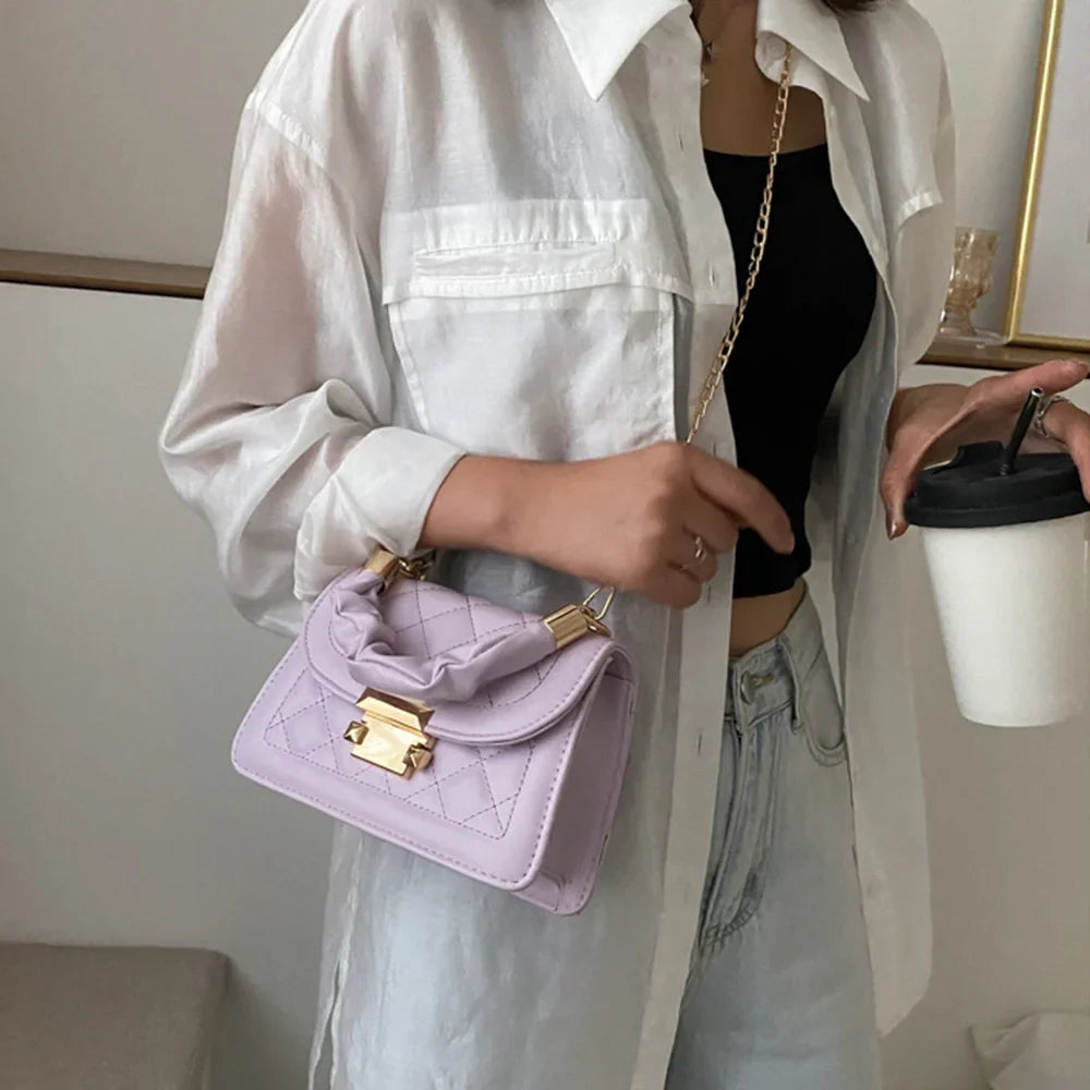 Rhomboid Chain PU Leather Messenger Handbag