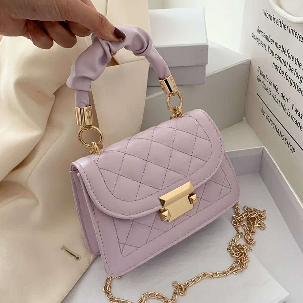 Rhomboid Chain PU Leather Messenger Handbag