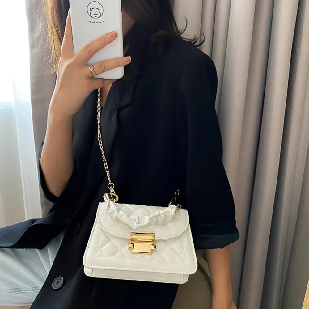 Rhomboid Chain PU Leather Messenger Handbag