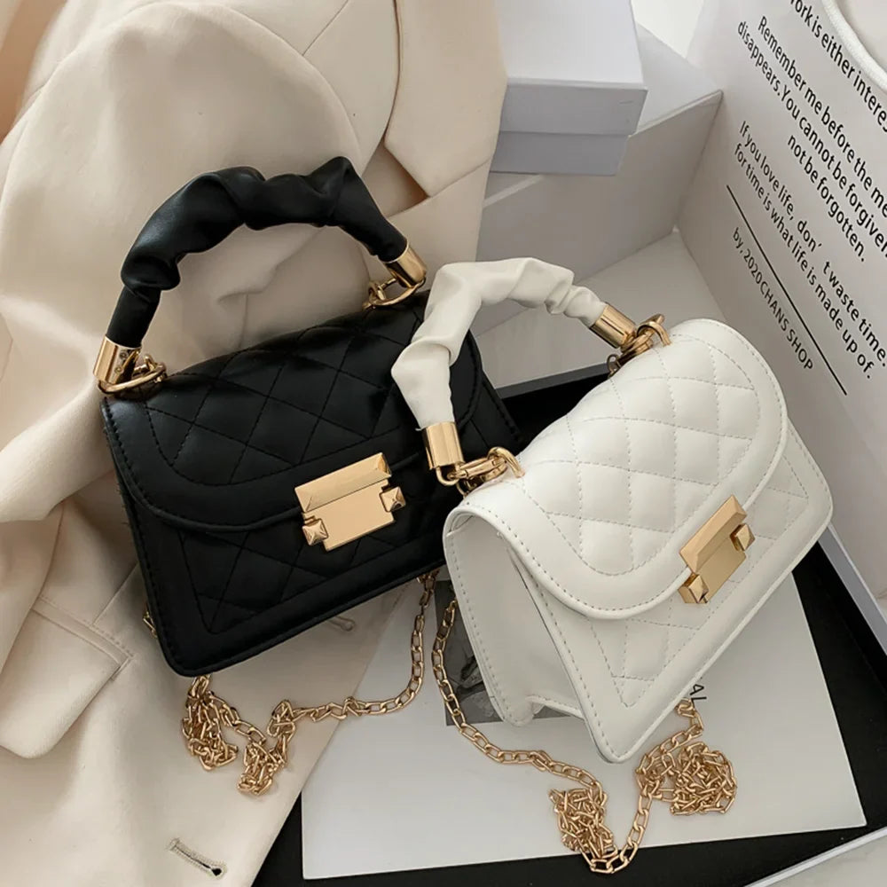 Rhomboid Chain PU Leather Messenger Handbag