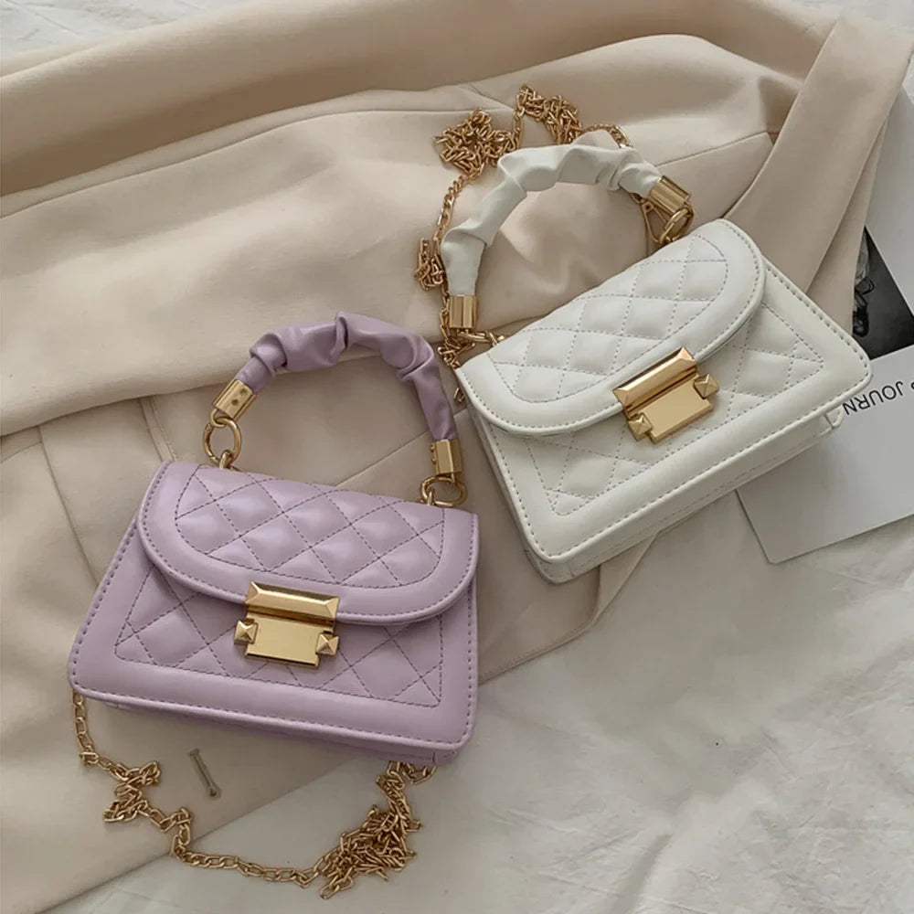 Rhomboid Chain PU Leather Messenger Handbag