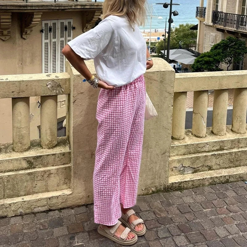 Gingham Print Elastic Waist Drawstring Lounge Pant